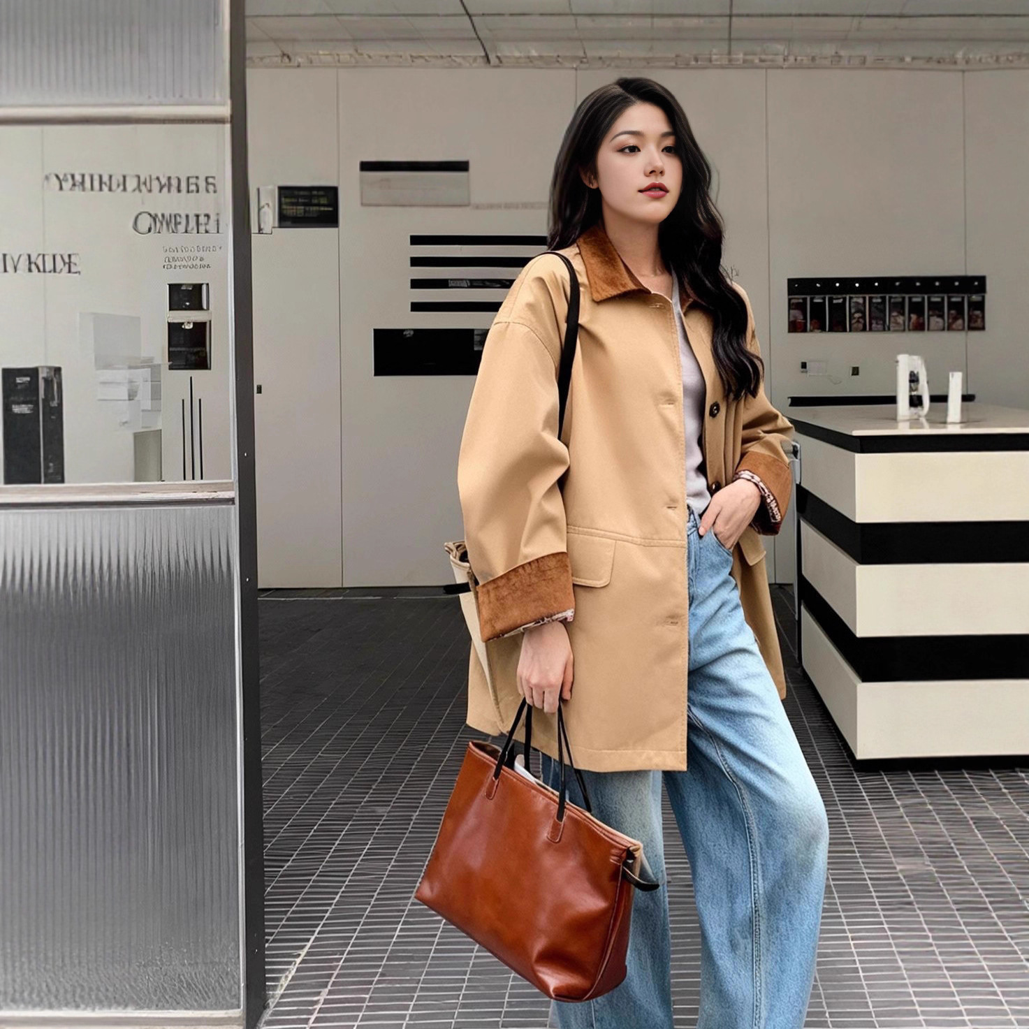 長袖カラーブロックレディースカジュアルジャケット - 画像 (3)