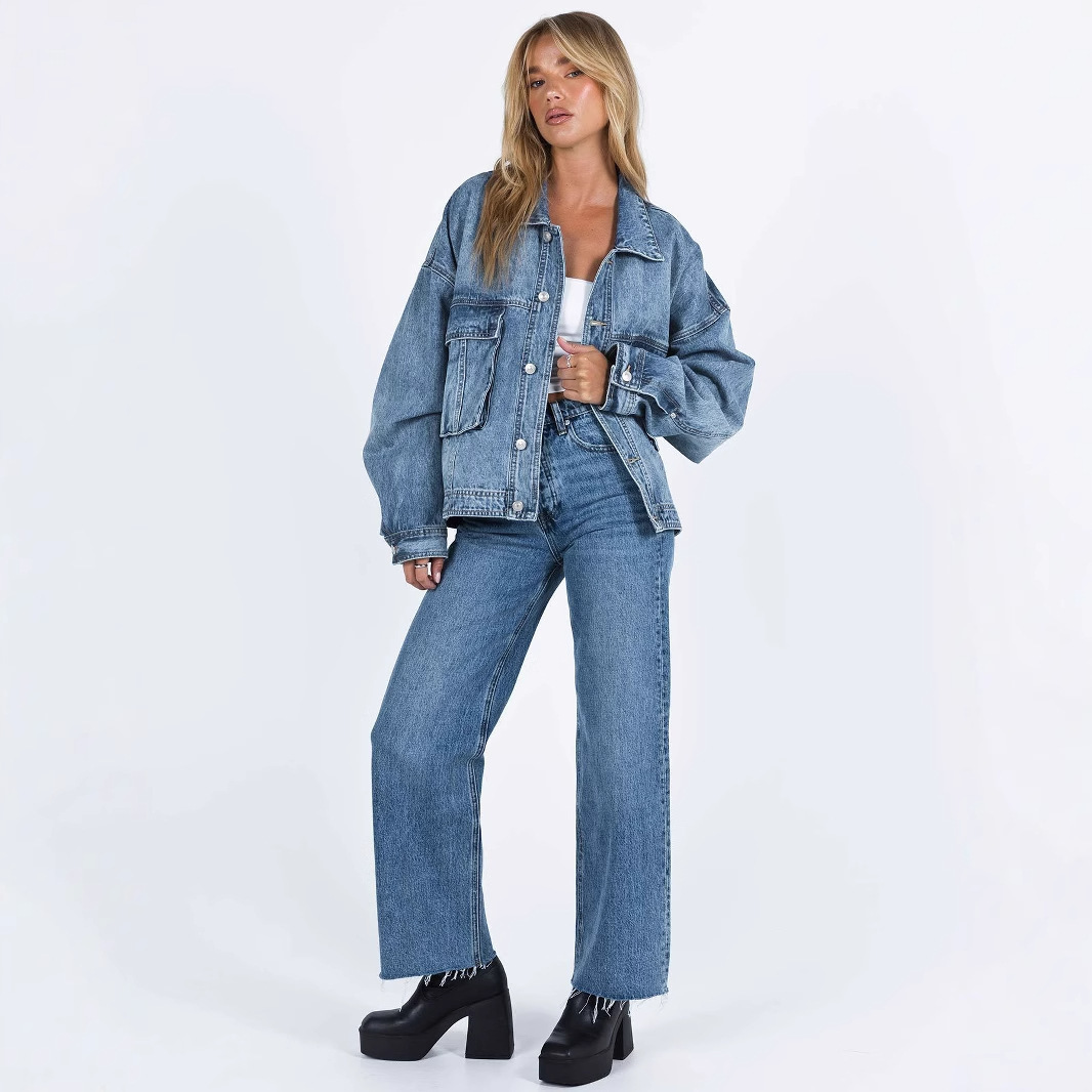 着回し抜群 立体バッグデザイン レトロクラシック ゆったり デニムジャケット - 画像 (2)