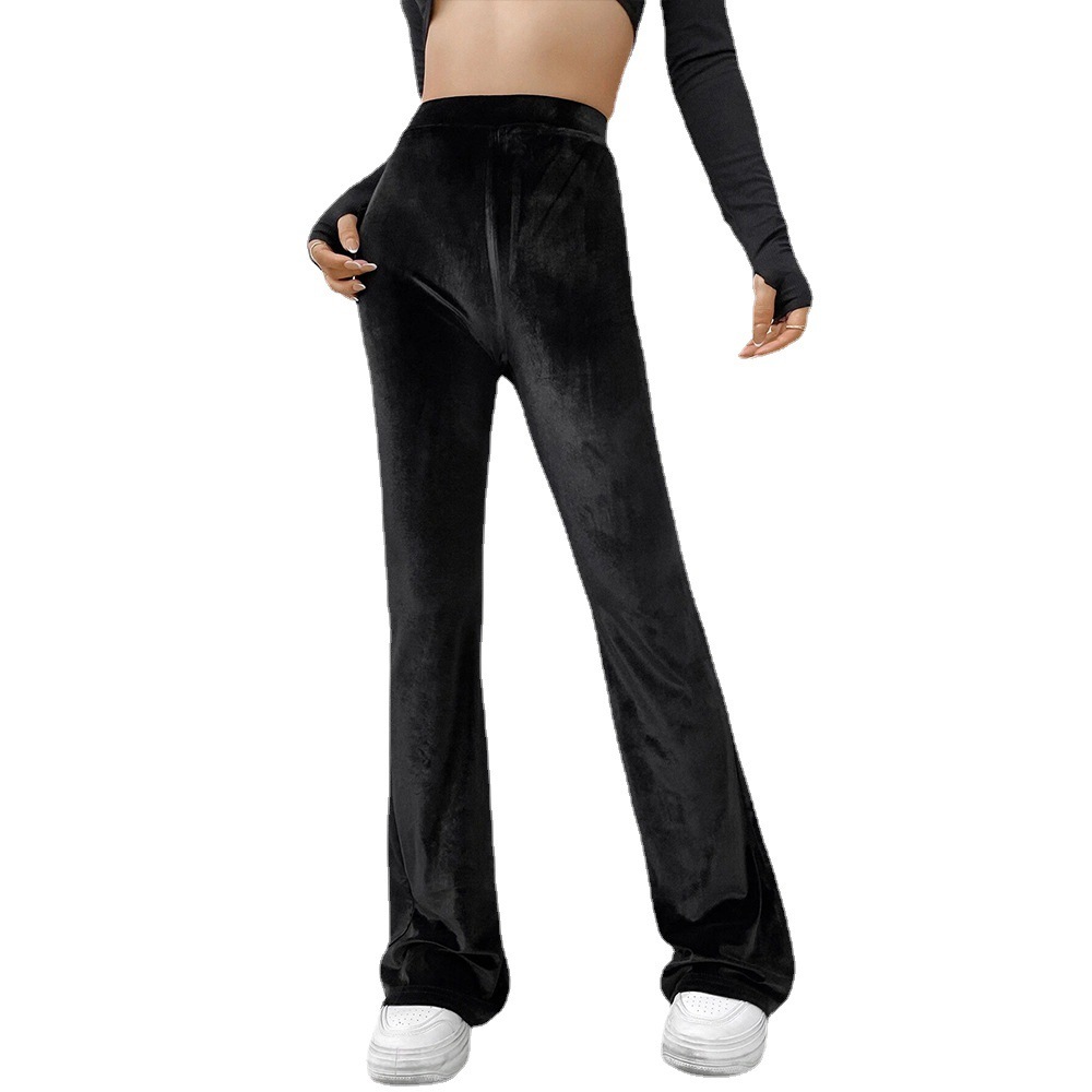 ハイウエストでスリムに見せ、快適なフレアベルベットカジュアルパンツ - 画像 (4)