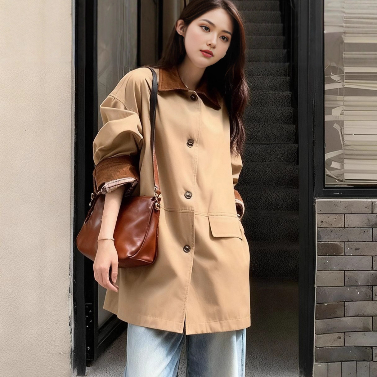 長袖カラーブロックレディースカジュアルジャケット - 画像 (5)